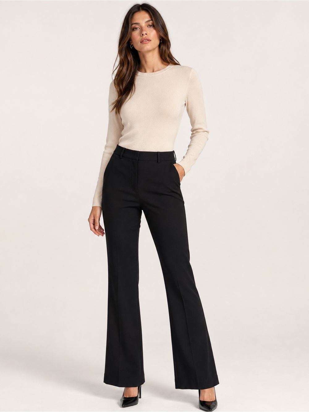 Theory Black Boot-Cut Flare Dress Pants